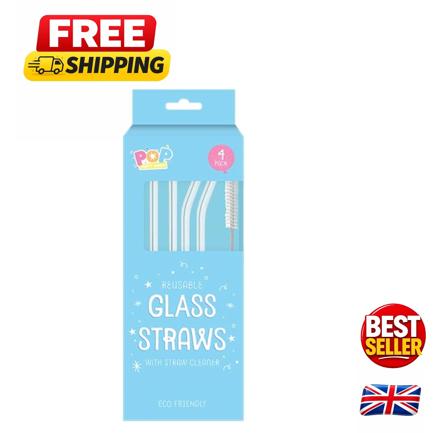 Eco-Friendly Glass Drinking Straws with Cleaner - 4 Pack for All Beverages