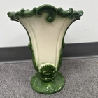 Resembles Shawnee Pottery Unmarked Vase Beautiful Detail Green Cream 11.5” Tall