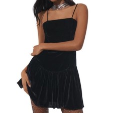 Anthropologie Maeve Drop-Waist Velvet Mini Dress - Black Size L