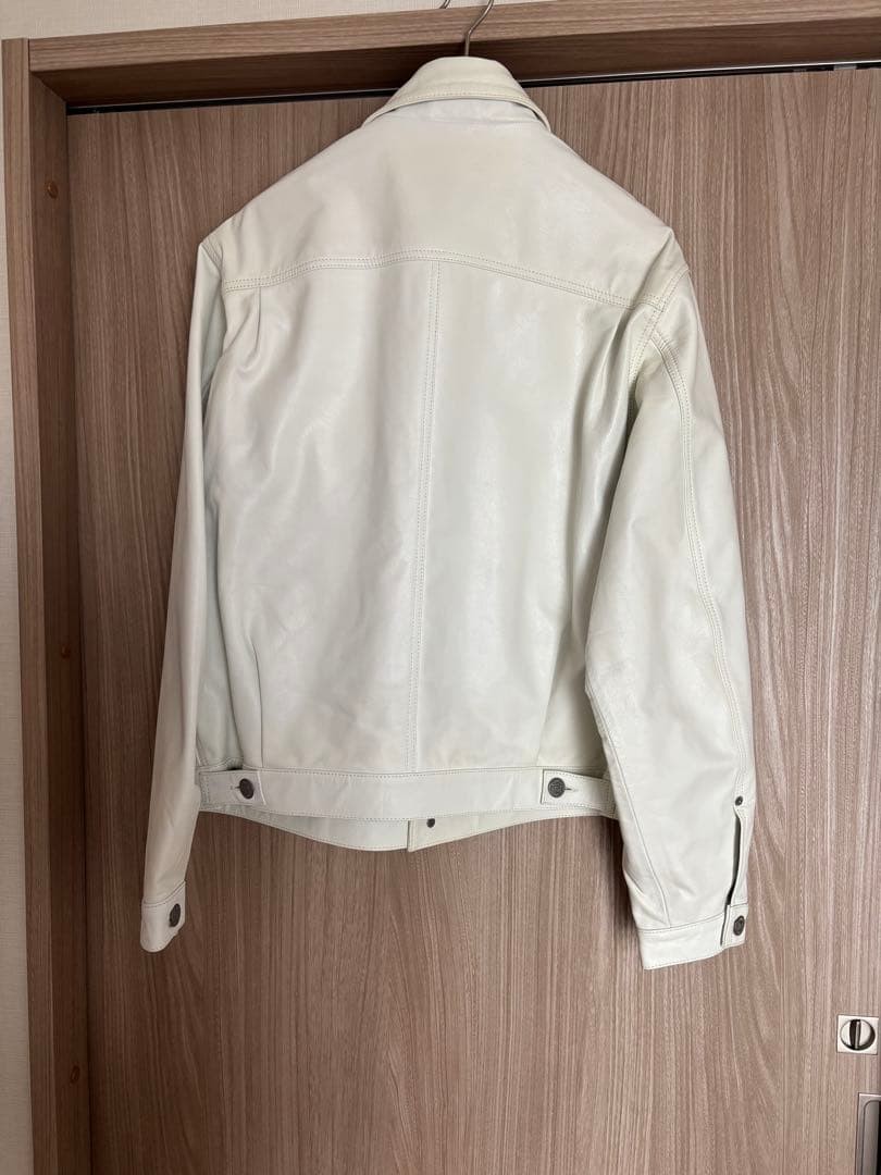 Stussy x Levi's Leather Trucker Jacket Tofu M Used Gift Box thumbnail 2