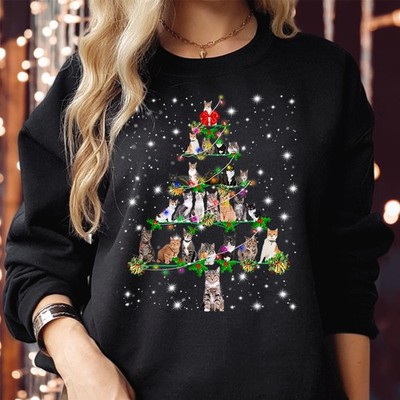 Katzen Weihnachtsbaum Sweatshirt Katze Mama Ugly Ornament Xmas Kitty Pullover S-5342