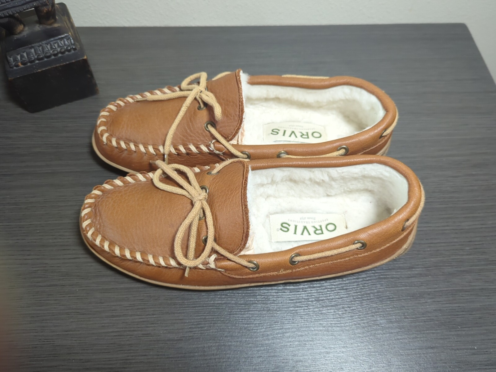 APL Mocassini pantofole Orvis in pelle e sherling donna 8 nuovi senza scatola