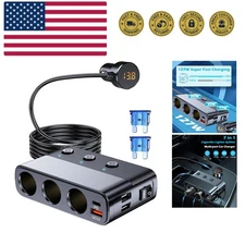 7 in 1 Cigarette Lighter Splitter, 3 Socket Car Charger Adapter, Type-C QC3.0...