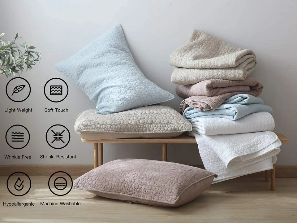 Edredón Queen All Season, textura lavada a la piedra, colcha transpirable, beige Foto 3 de 4