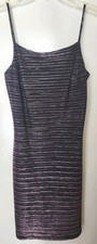  Womens Cocktail Dress Size 8 Pink Black Metallic Spaghetti Strap Bodycon Stripe