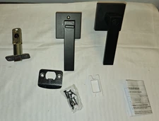 Matte Black Door Lever Heavy Duty Door Knob Reversible Square (PRIVACY LOCK)