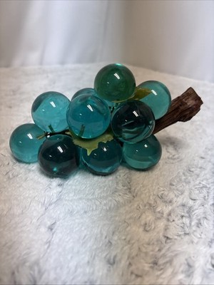 Vintage Cluster of Aqua and Teal Lucite Grapes with Driftwood Stem