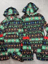 2x Cat  Jack One Piece Pajamas Boys Large 10/12 Christmas Gamer Fleece Hooded