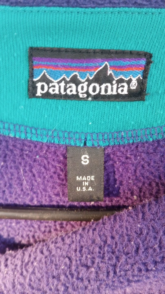 Pullover polar Patagonia Synchilla vintage años 80 90 EE. UU. púrpura verde azulado bolsillos en S  Foto 2 de 4