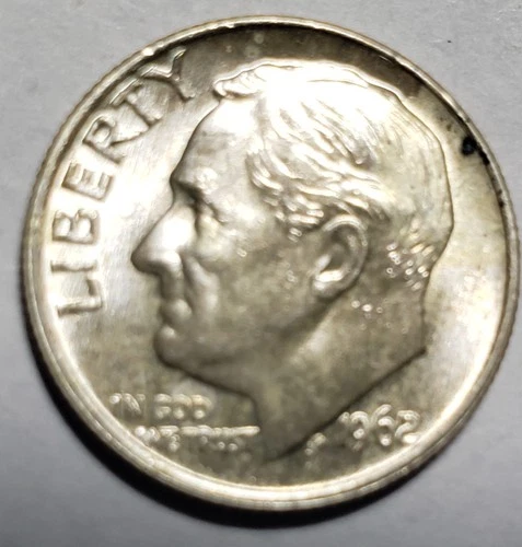 1962 Roosevelt Dime 90% Silver AU-UNC, Luster