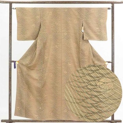 Recycled Komon Silk Kimono Brown Dew Grass Pattern (Awase)