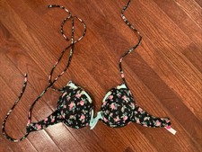 Victoria's Secret Swim Bikini Top Add-2-Cups 32B Push-up Floral Underwire Bow