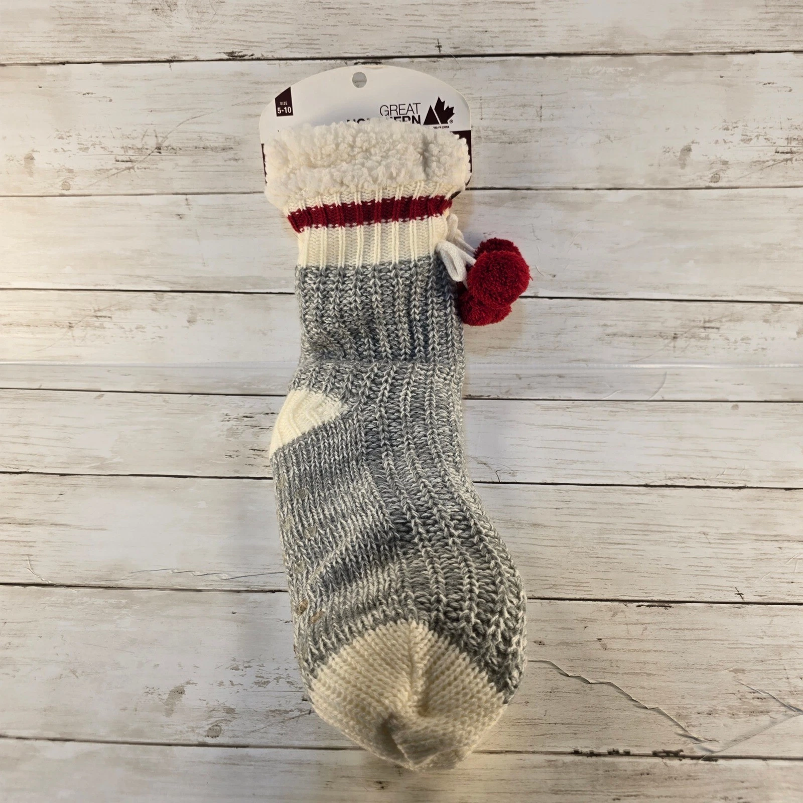 New Great Northern Ladies Lounge Sherpa Lined Slipper Socks Grey White Red 5-10
