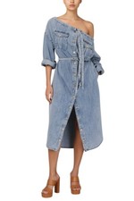 Zimmermann Illuminate Denim Midi Tunic Dress | Blue, Off Shoulder, Belt, Pockets