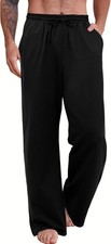 Men's Cotton Yoga Sweatpants Athletic Lounge Pants Open Bottom Casual Loose...