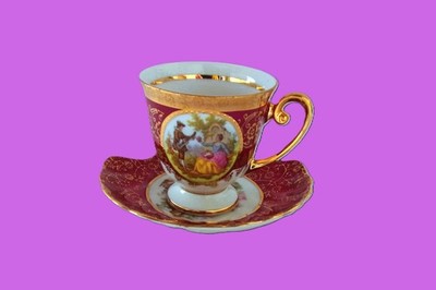 PORZELLAN-KAFFEE-MOKKA-ESPRESSO-TASSE 2tlg-ELW-Ernst Leitner Wiesau-22 Karat vg