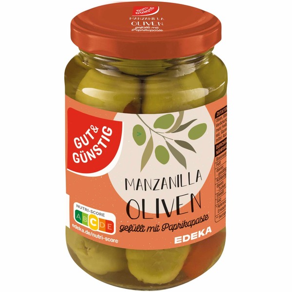 Gut&GüNstig Manzanilla Oliven Entsteint GefüLlt Mit Paprikapaste 340G Glas-image