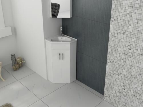 Vanity Unit Sink Basin Furniture Bathroom Set Corner & Mono Chrome Mixer Tap - Picture 6 of 8