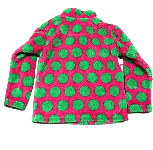 Hanna Andersson 1/4 Zip Pullover Fleece Size 8 130cm Hot Pink Green Polka Dot - Picture 5 of 8