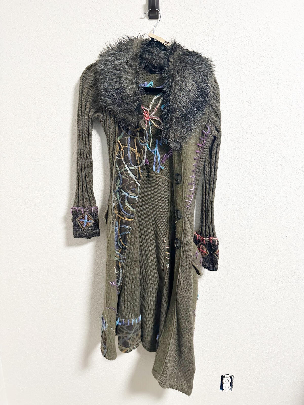 Grifflin Paris Duster Cardigan Patchwork Fur Coll… - image 1