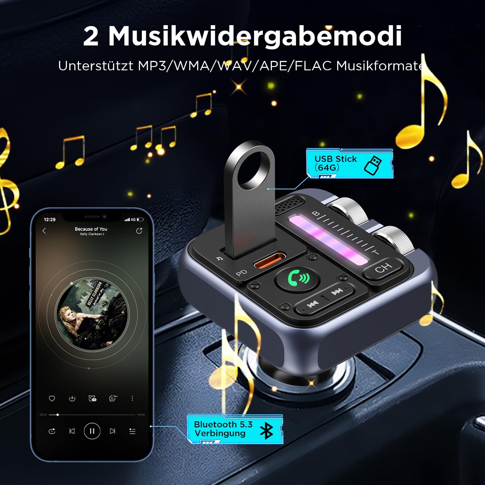 ZeaLife FM Transmitter Bluetooth 5.3 Adapter Auto 42W PD & QC3.0 Radio