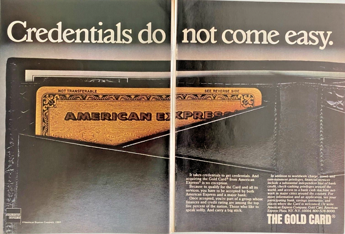 American Express The Gold Card Credentials Vintage 1982 Print Ad