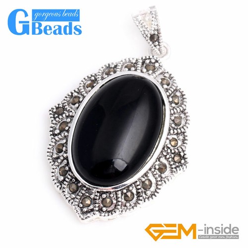 Box Chain Jewelry For Women Oval Beads Marcasite Siver Pendant 26x42mm - Picture 28 of 34