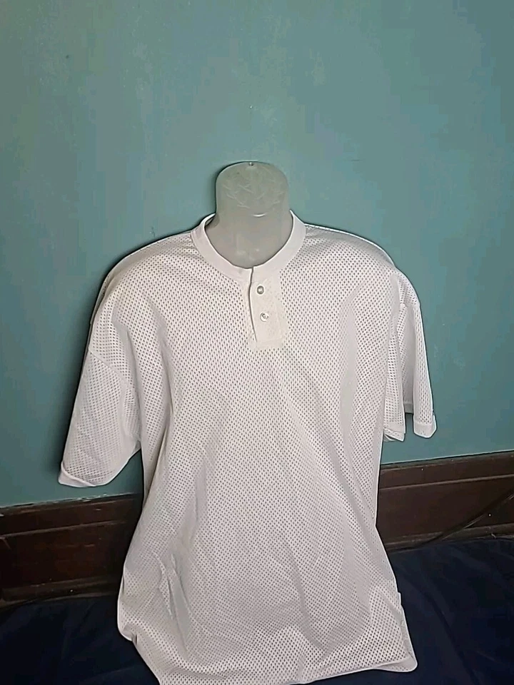Camiseta deportiva de malla con botones vintage de los 80 y 90 para hombre talla XL blanca Foto 2 de 4