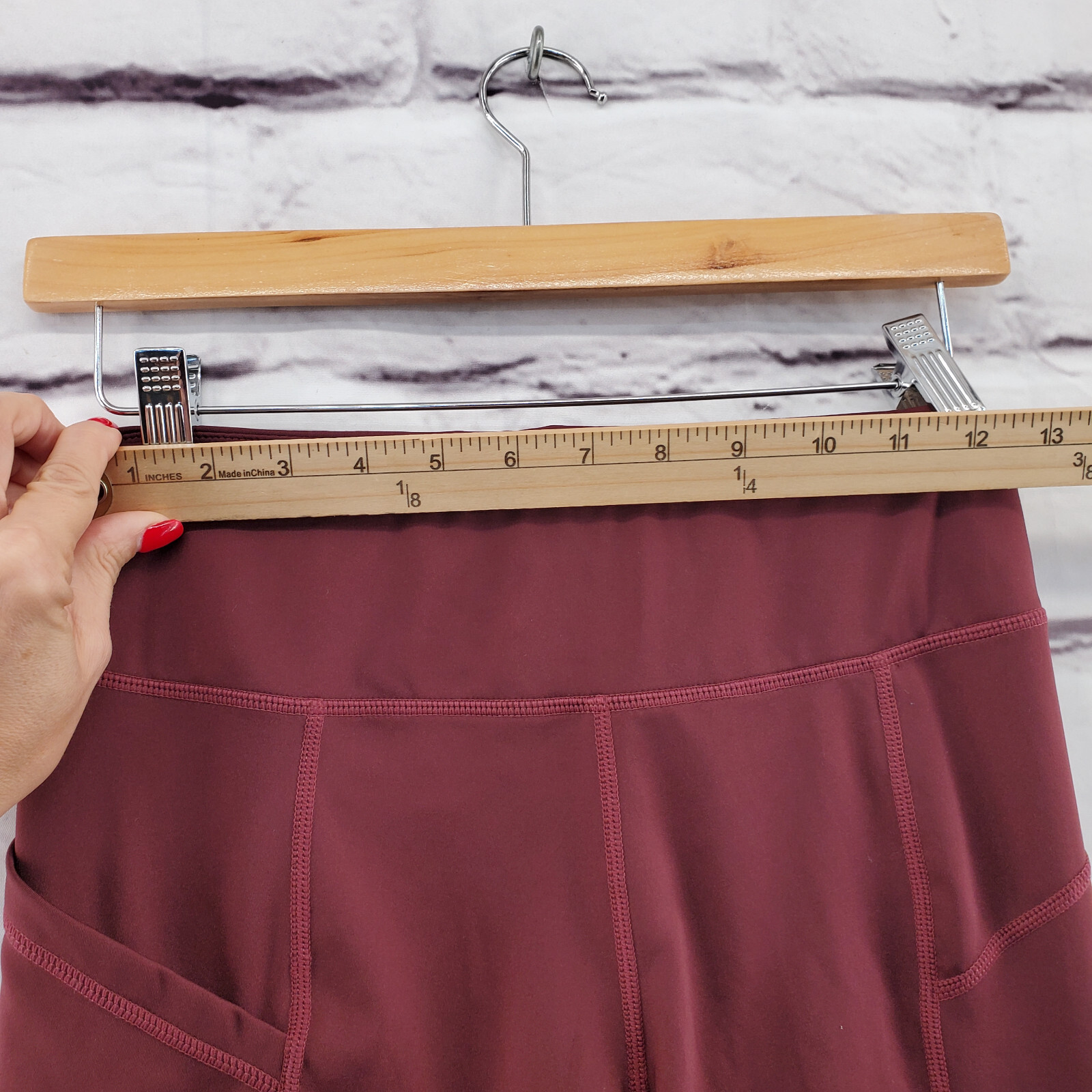 HR FARM Equestrian Leggings XS Pull On Ankle Riding Burgundy Pockets