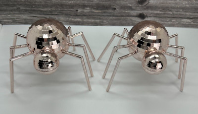 Target Bullseye Halloween 2024 ~ Set of 2 PINK ROSE GOLD DISCO BALL SPIDERS
