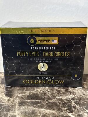 Dermora Under Eye Mask Patches Golden-Glow Puffy Eyes & Dark Circles 20 Pair NEW