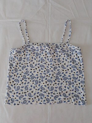 Ladies Crop Top Select Size 14 Spaghetti Straps Paisley Print Blue 11737