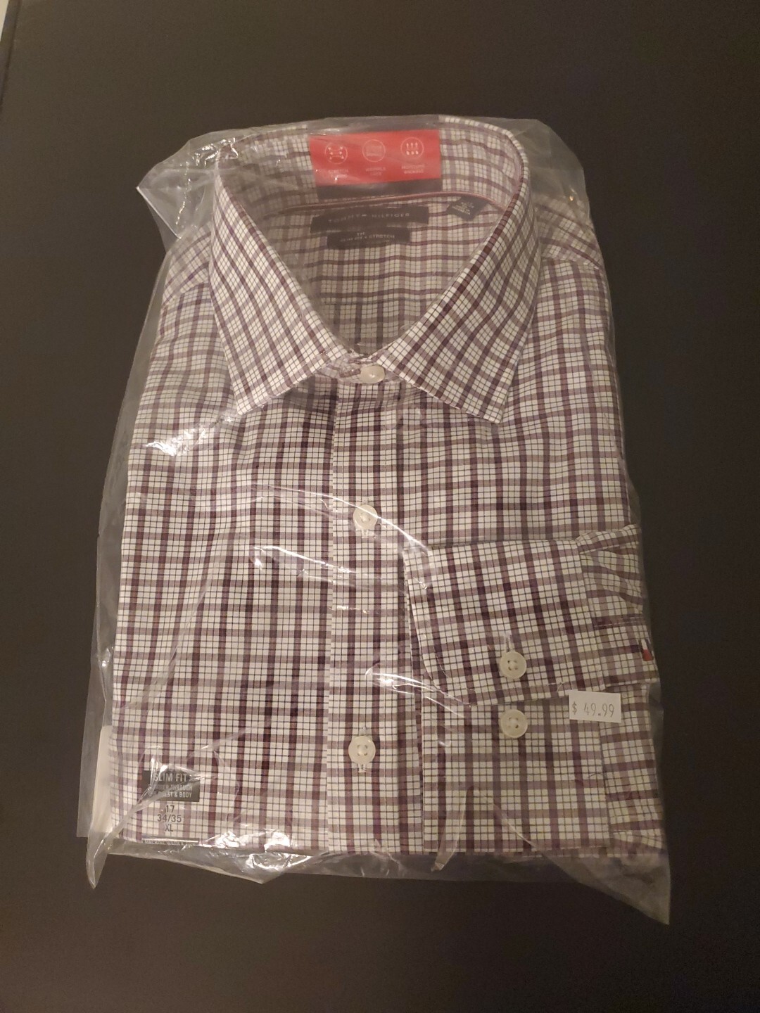 Tommy Hilfiger Mens Slim-Fit Peacoat Dress Shirt with THFlex Stretch Size 17.5 34/35 $85-image