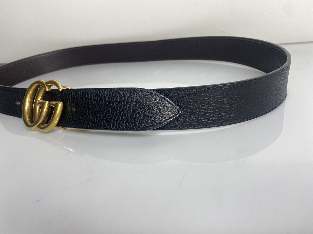 Reversible leather belt with Double G buckle