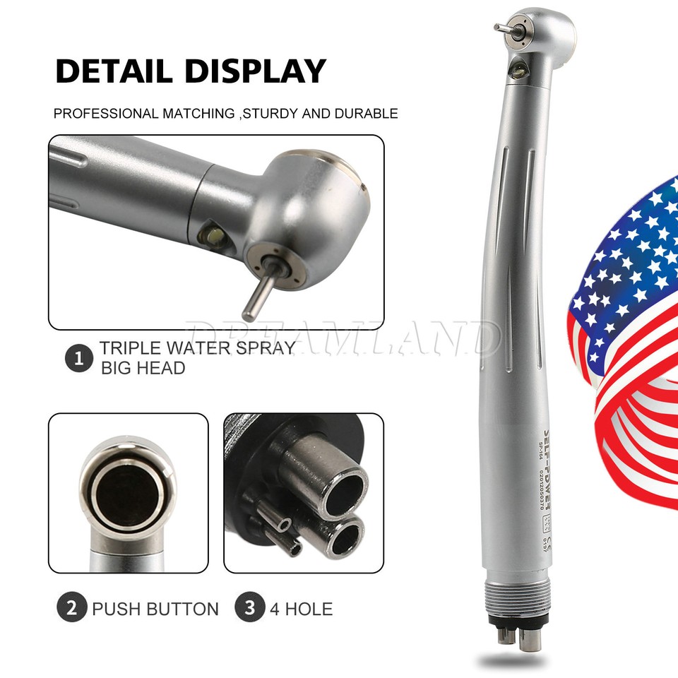 NSK Style Dental E-Generator LED 3-Way High Speed Handpiece - 2/4 Hole Compatible, Bundle With FDA Clearances