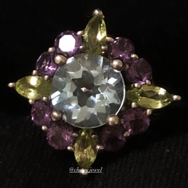 925 Sterling Silver Anello Acquamarina , Ametista e Citrini - Immagine 2 di 2