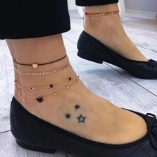 Silver Heart Ankle Bracelet Multi Layer Womens Anklet Adjustable Chain Beach