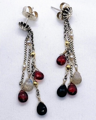 David Yurman Ohrhänger mit mehreren Steinen Perlen Sterlingsilber 18 Karat 750 - Bild 6 von 19