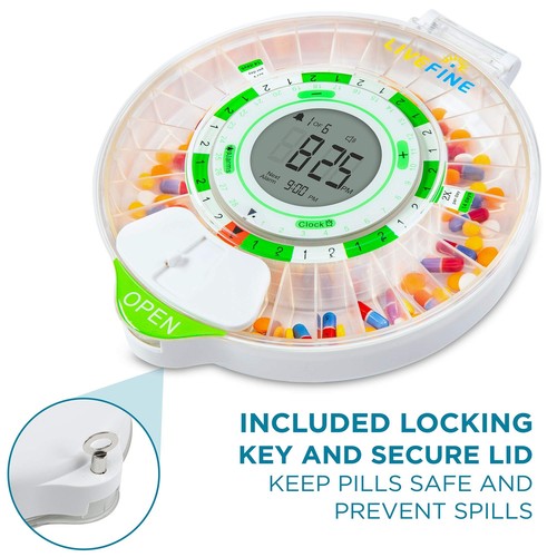 LiveFine 28-Day Automatic Pill Dispenser with LCD Display & Key Lock, Clear Lid - Picture 4 of 10