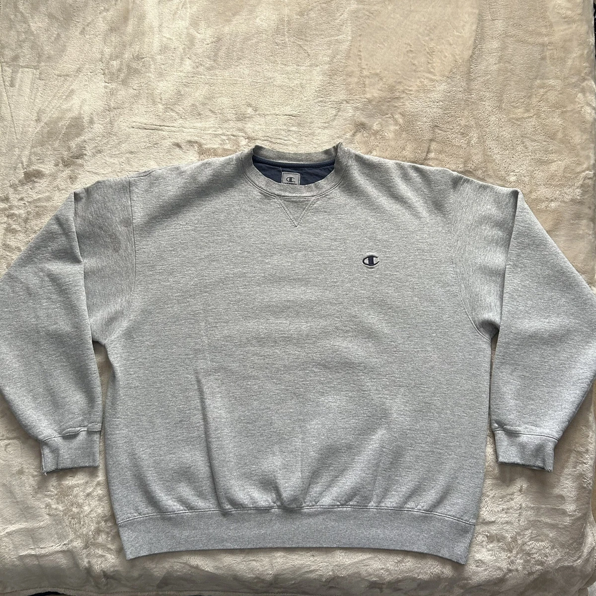 Vintage Champion Sweater Adult 2XL XXL Gray Black Logo Outdoors