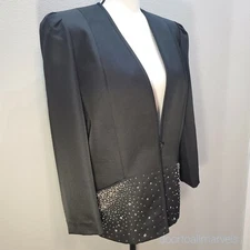 VTG Kohler Coll. Cocktail Jacket sz XL Rhinestone Beaded Puff Sleeves Elegant