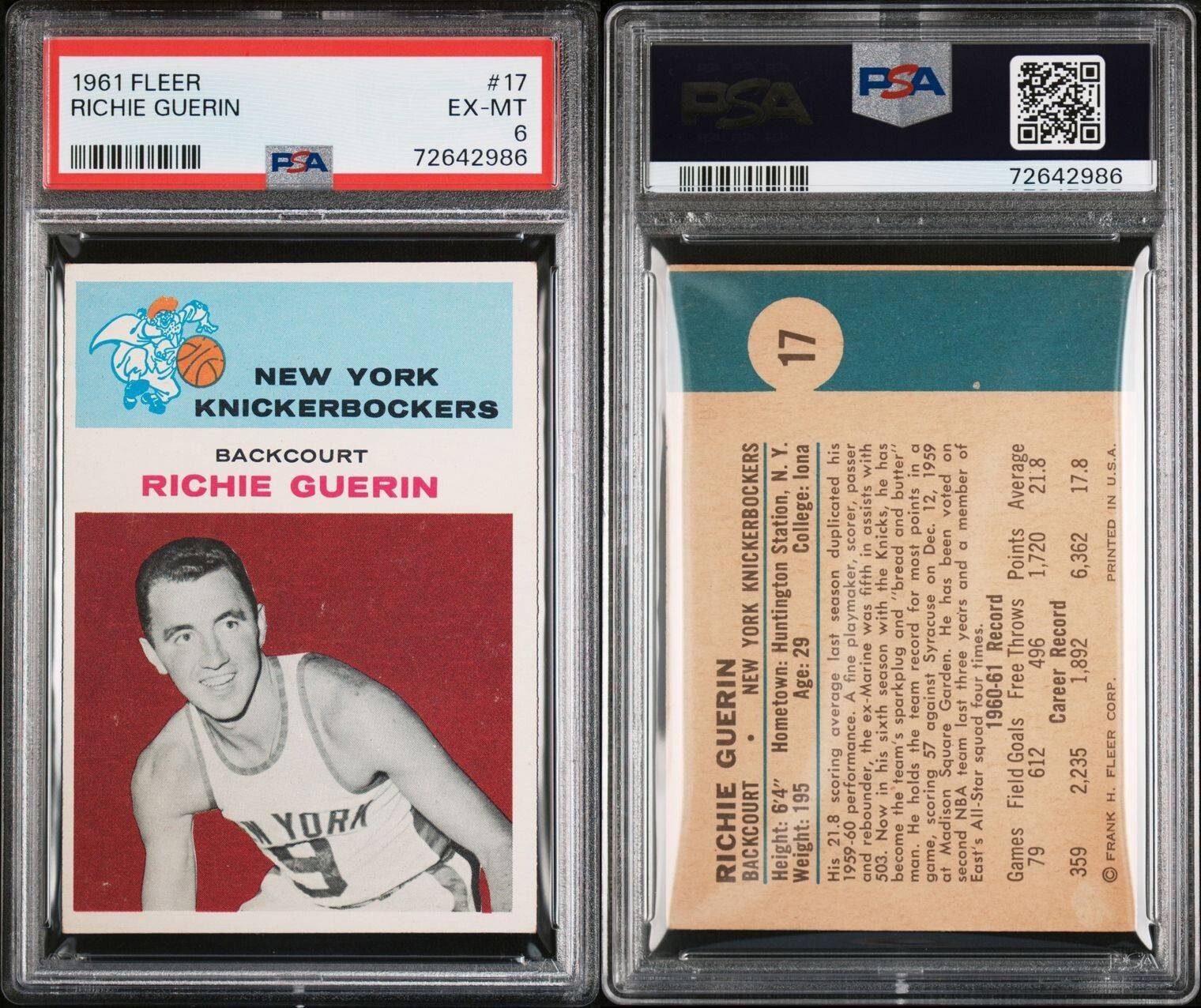 1961 Fleer #17 Richie Guerin Rookie PSA 6