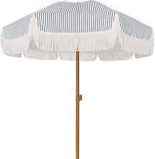 7Ft Patio Umbrella with Fringe Outdoor Tassel Umbrella UPF50 Wood Color
