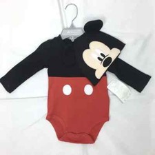 New Disney Store Mickey Mouse Baby Boy Costume Bodysuit Hat 12 - 18 Months