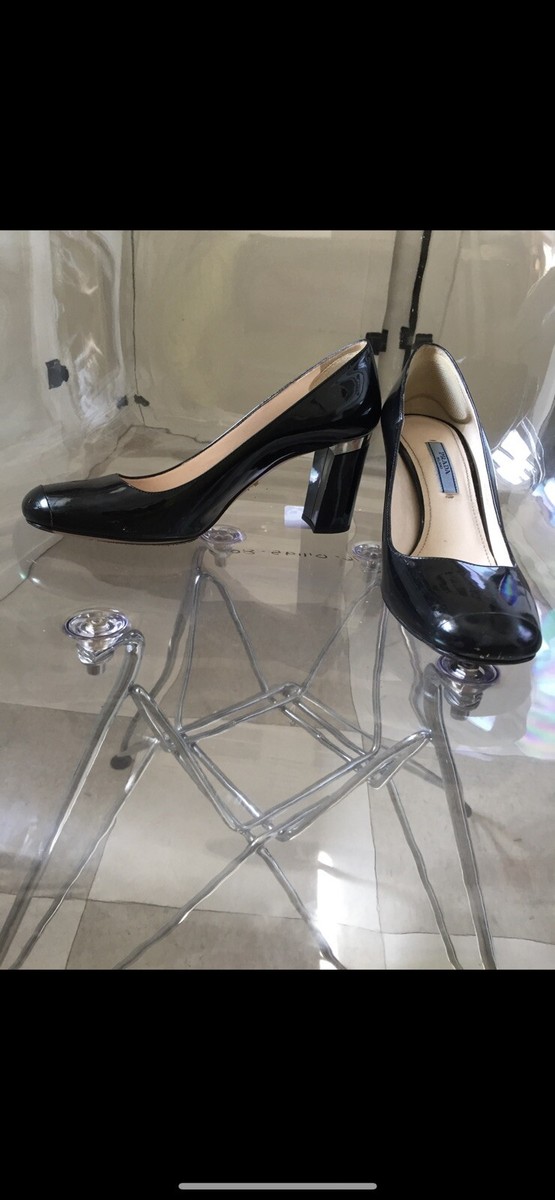 PRADA Black Patent Leather Gold Women's 3
