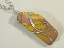 BUTW Sterling Silver wire wrapped Australia mookaite pendant necklace 4959E