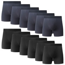 12PK Mens Cotton Boxer Briefs With Fly Underwear Bulk Size Medium Large M XL XXL
