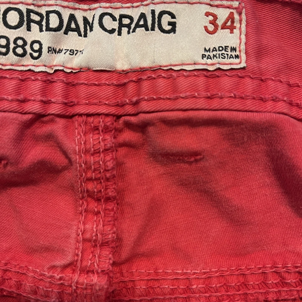 Pantalones Cortos Jordan Craig Para Hombres 34 Rojo Deshilachado Dobladillo 5 Bolsillos Chino Algodón Y2K 12" Entrepierna Foto 4 de 4