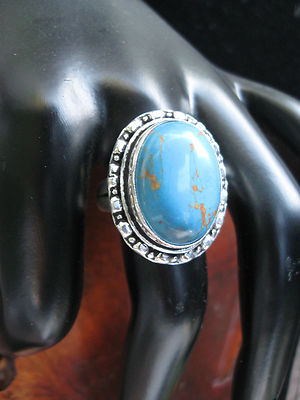 Blue Copper Turquoise Vtg Style Oval Cut 925 Sterling Silver Statement Ring 7.75