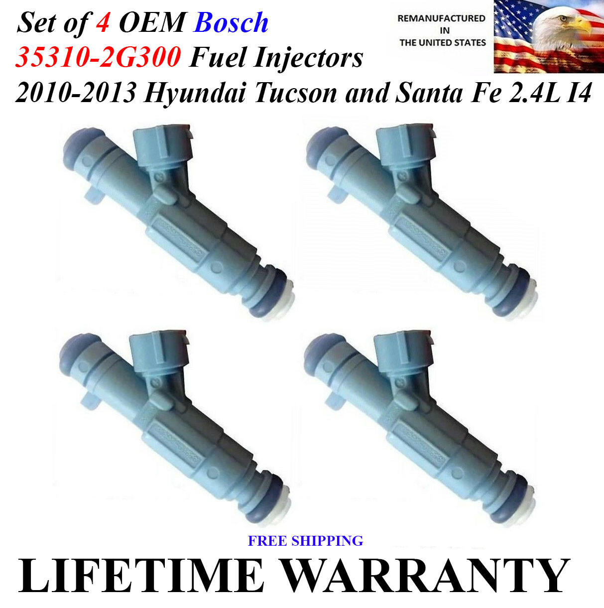 Genuine Bosch 4X Fuel Injectors For 2010-2013 Hyundai Tucson Santa Fe 2 ...
